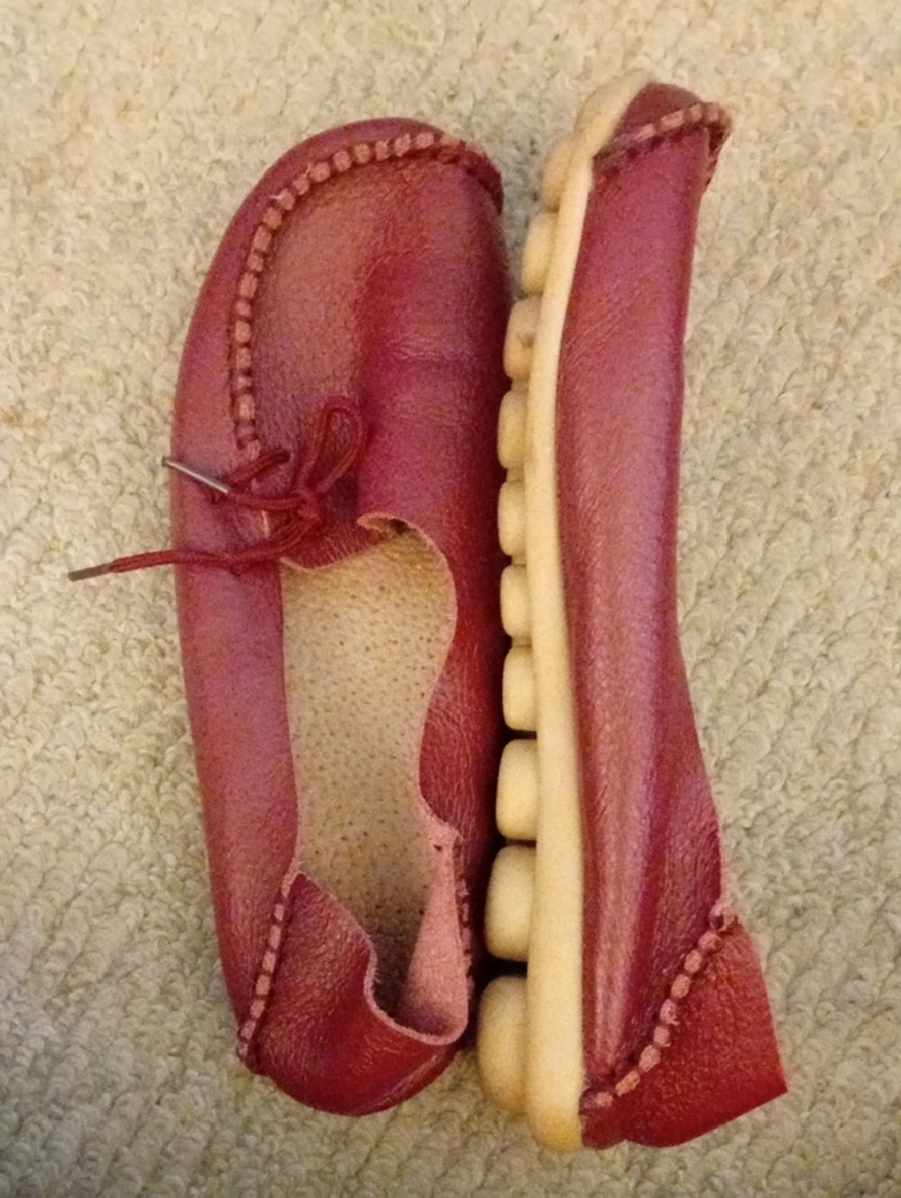 Women’s Soft Red Leather Casual Loafers with Cushioned Sole